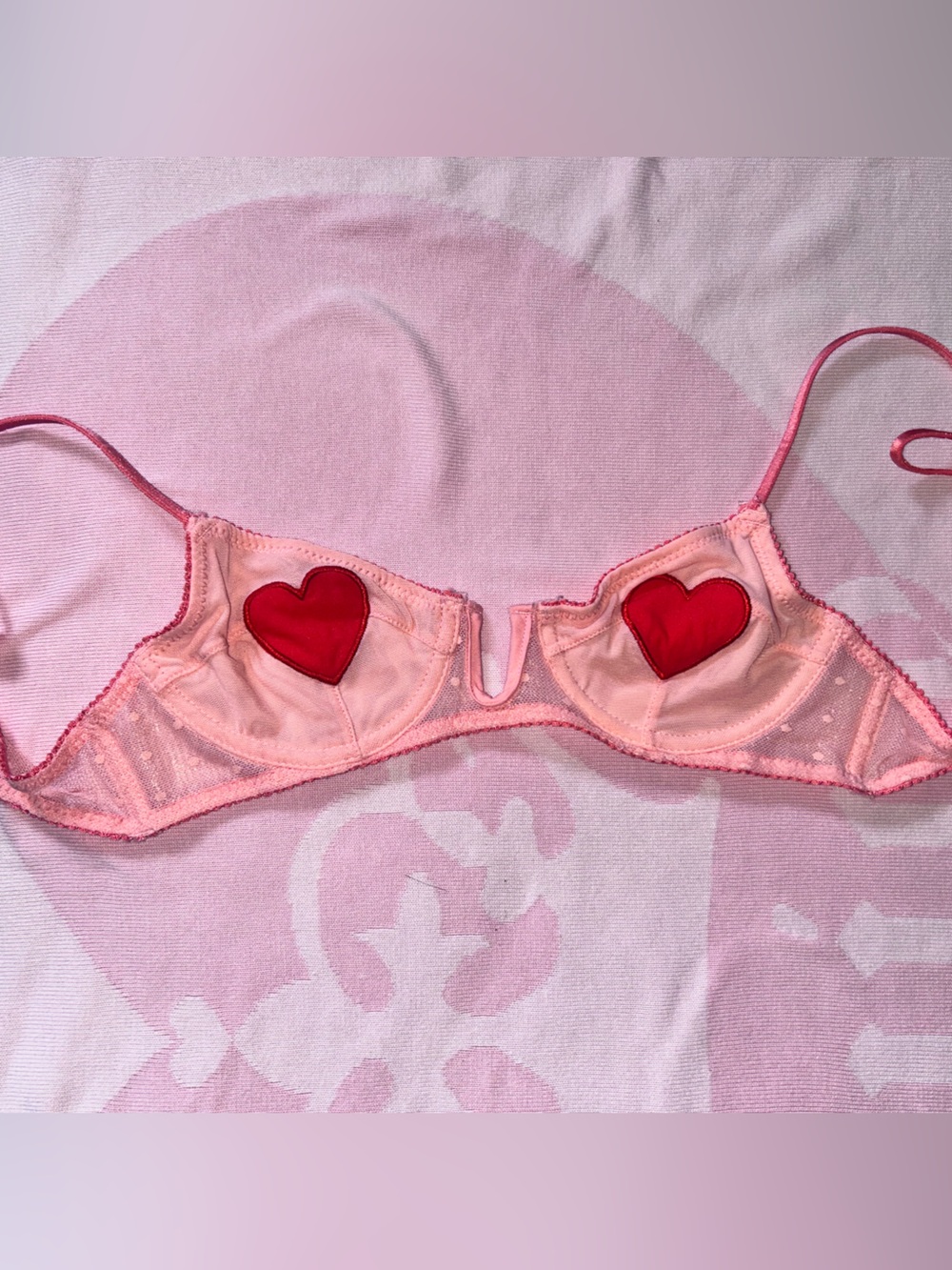 Urban Outfitters Pink Sheer Bralette with Red Heart Appliqués 2016/2017